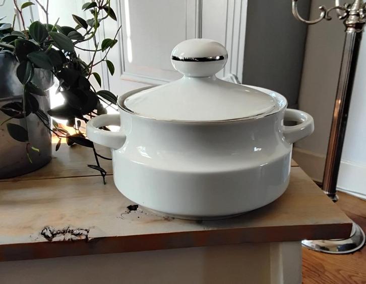 Hk bavaria - vintage porseleinen dekschaal - zilverrandjes, Antiek en Kunst, Antiek | Schalen, Ophalen of Verzenden