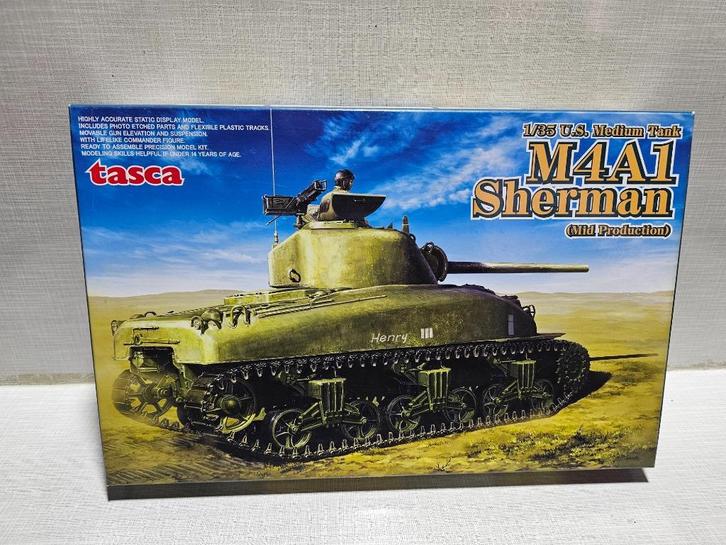Tasca M4A1 Sherman modelbouwtank, Hobby en Vrije tijd, Modelbouw | Auto's en Voertuigen, Zo goed als nieuw, Tank, Groter dan 1:32
