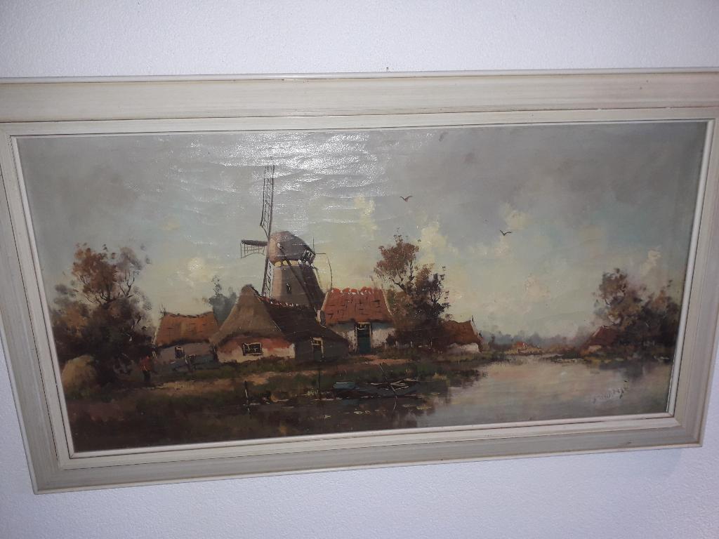 ANTIEK BOERENLANDSCHAP OLIEVERF SCHILDERIJ afm : 91 X 50 cm, Antiek en Kunst, Ophalen of Verzenden