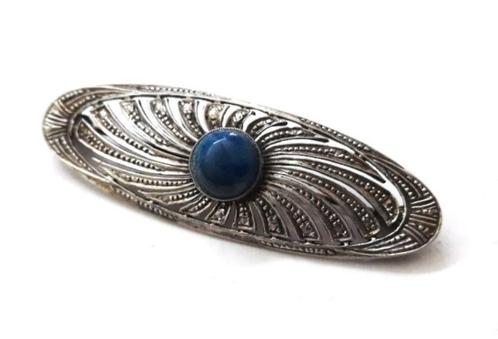 Mooie opengewerkte broche met lapis lazuli (5737-886), Sieraden, Tassen en Uiterlijk, Broches, Zo goed als nieuw, Zilver, Ophalen