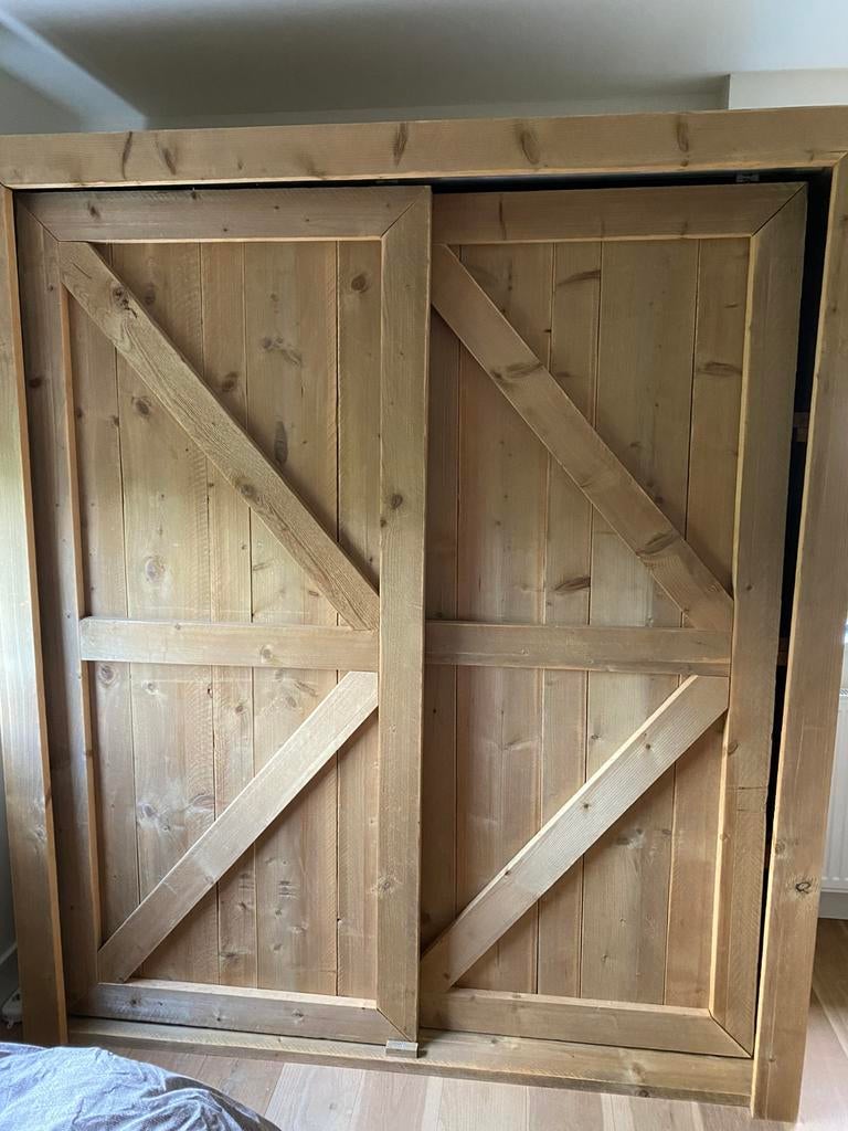 Steigerhouten Kledingkast, Huis en Inrichting, Kasten | Kledingkasten, Ophalen, Met deur(en), Gebruikt, 200 cm of meer