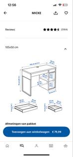 Wit Bureau - MICKE - 105x50 cm, Ophalen of Verzenden, Gebruikt, Bureau