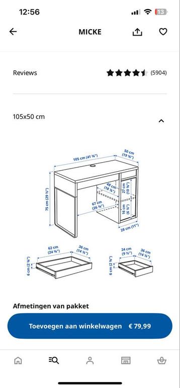 Wit Bureau - MICKE - 105x50 cm beschikbaar voor biedingen