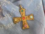 Koperen hanger kruis met steentjes, Overige materialen, Ophalen of Verzenden, Zo goed als nieuw, Goud