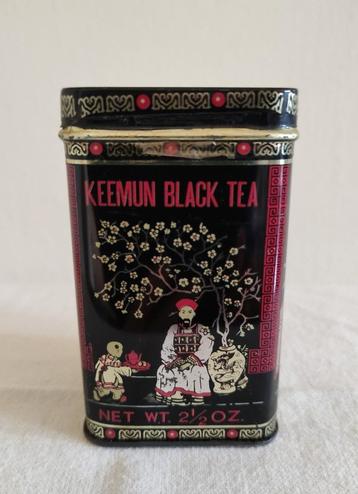 Vintage theeblik 40 jr oud/zwart-rood-goud/Keemun black tea.