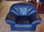 Bankstel leder nog bijna nieuw donker blauw. jaar oud., Huis en Inrichting, Ophalen, Minder dan 75 cm, Leer, Rechte bank