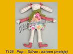 T128 Pop - Difrax : katoenen pop / meisje ( 44cm ), Kinderen en Baby's, Speelgoed | Knuffels en Pluche, Zo goed als nieuw, Ophalen