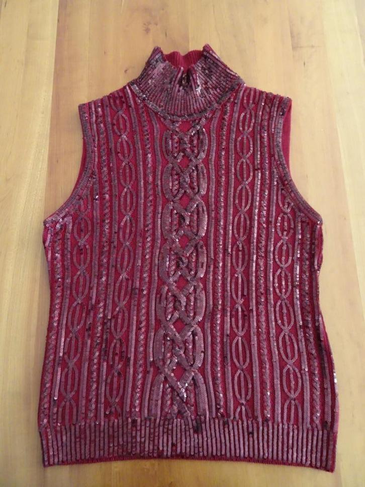 DONNA KARAN bordeaux rode trui met pailletten, Kleding | Dames, Truien en Vesten, Nieuw, Maat 42/44 (L), Rood, Ophalen of Verzenden