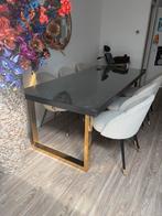 Richmond eettafel zwart/goud, Huis en Inrichting, Tafels | Eettafels, Ophalen, Zo goed als nieuw, Rechthoekig