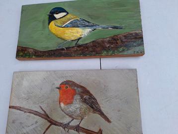 2 beschilderde vogels op dikke plank.DALEN,DRENTHE  beschikbaar voor biedingen