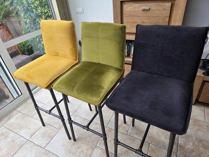 6 stuks stoffen industriele barkrukken, Huis en Inrichting, Barkrukken, Zo goed als nieuw, 60 tot 90 cm, Metaal, 5 krukken of meer