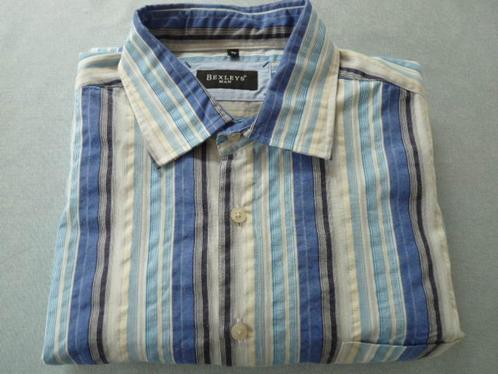 blauw met streep overhemd korte mouw mt 45-46, Kleding | Heren, Grote Maten, Zo goed als nieuw, Overhemd, Blauw, Ophalen of Verzenden