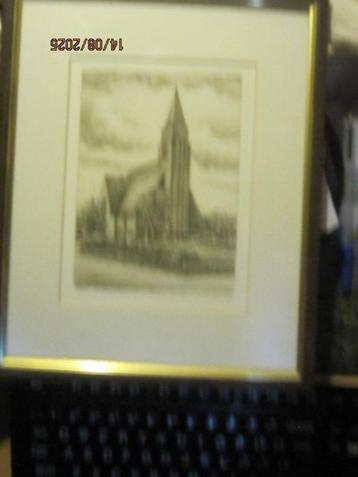 Mooie ets van de Imanuelkerk te Rozenburg van WIERINGA beschikbaar voor biedingen