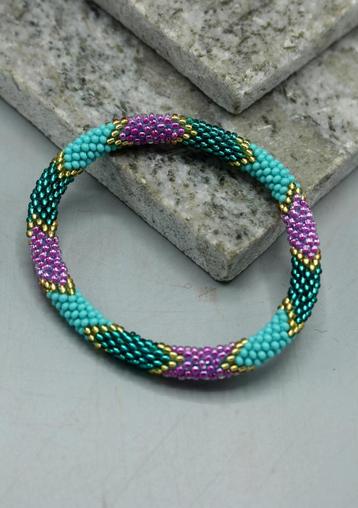 Glaskralen armband - groen, goud en meerkleurig - RB330 beschikbaar voor biedingen