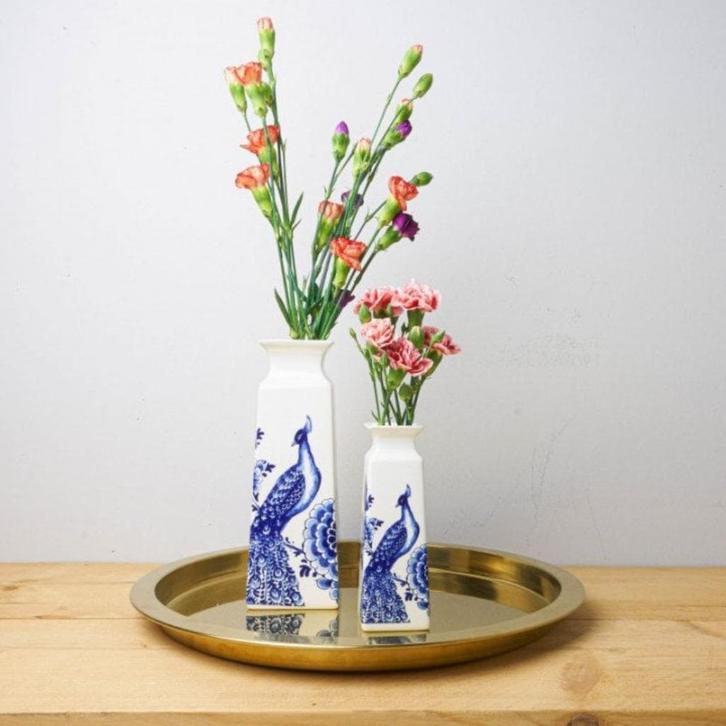 Vaasje bloemen en pauw - Delfts Blauw, Huis en Inrichting, Woonaccessoires | Vazen, Nieuw, Aardewerk of Porselein, Ophalen of Verzenden