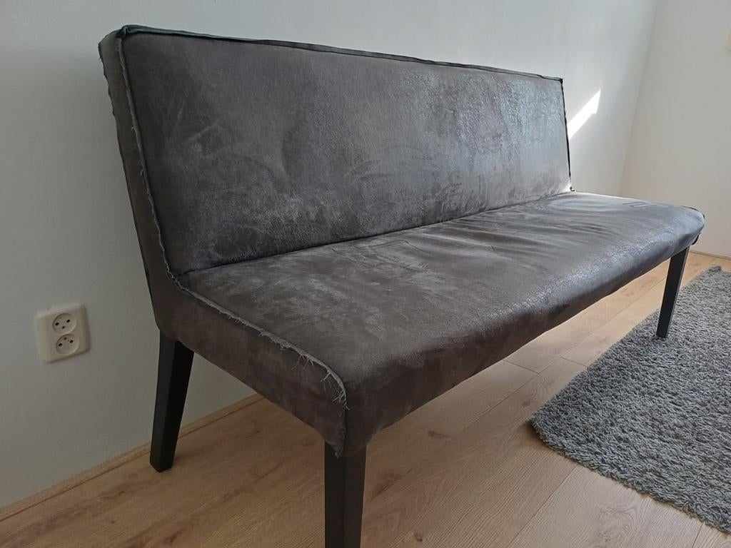 Grijze eetkamerbank met rugleuning, Ophalen of Verzenden, Zo goed als nieuw, Minder dan 4 stoelen