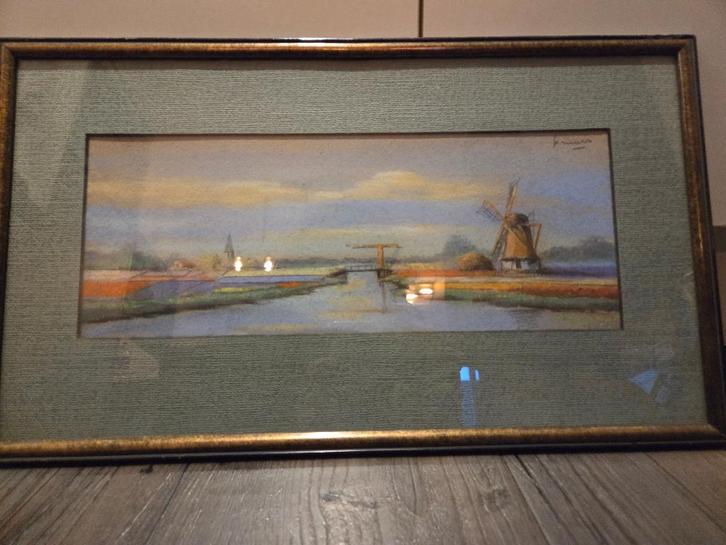 Aquarel Bollenstreek Frans Mars (45x27cm), Antiek en Kunst, Kunst | Schilderijen | Klassiek, Ophalen