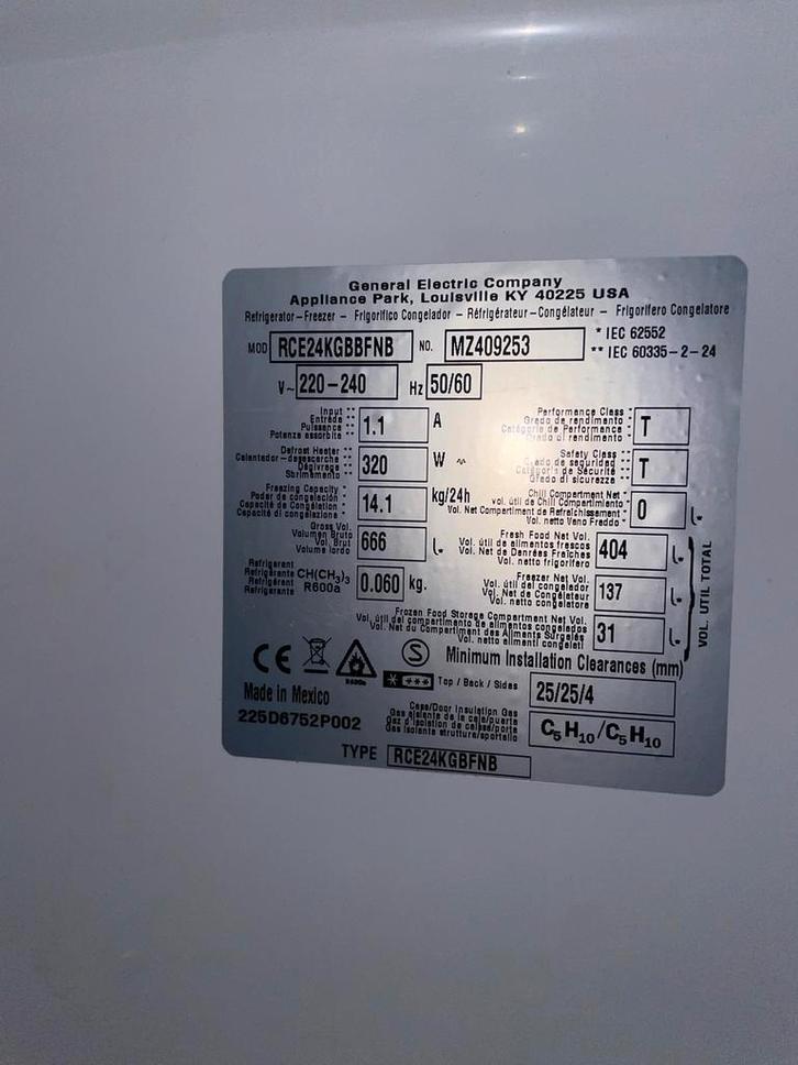 General Electric Side-by-Side Koelkast, Witgoed en Apparatuur, Koelkasten en IJskasten, Gebruikt, Met aparte vriezer, 200 liter of meer