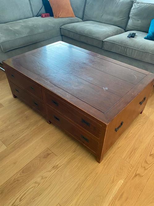 Kersenhouten salontafel met 8 lades – stijlvol & praktisch, Huis en Inrichting, Tafels | Salontafels, Zo goed als nieuw, Minder dan 50 cm
