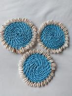 Turquoise rotan onderzetters met schelpen 3 voor 9,95, Huis en Inrichting, Woonaccessoires | Onderzetters, Verzenden, Nieuw, Glas of Kopje
