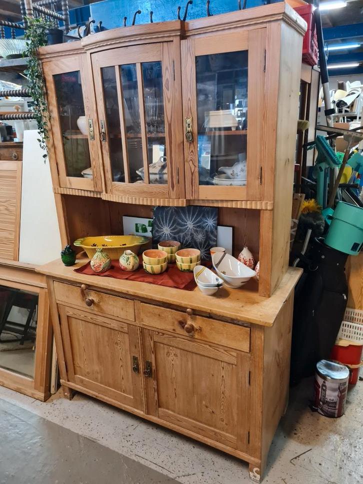 Antieke grenen buffetkast 2 delig lades en deuren, Huis en Inrichting, Kasten | Buffetkasten, Gebruikt, 200 cm of meer, 100 tot 150 cm