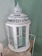 Landelijke witte lantaarn van hout, Huis en Inrichting, Woonaccessoires | Kandelaars en Kaarsen, Ophalen, Gebruikt, 25 tot 50 cm