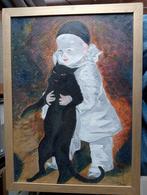 Pierrot en Kat naar Theofile Steinlen olieverf op hardboard, Verzenden