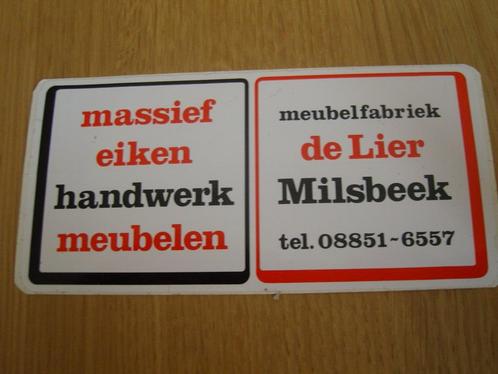 sticker Milsbeek meubelfabriek DE LIER  08851-6557, Verzamelen, Stickers, Zo goed als nieuw, Bedrijf of Vereniging, Ophalen