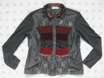 Just White blouse, grijs met donkerrood, maat 40 beschikbaar voor biedingen