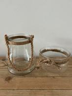 2 ronde glazen vazen met touw, Huis en Inrichting, Woonaccessoires | Vazen, Glas, Zo goed als nieuw, Ophalen