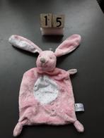 Nicotoy konijn knuffeldoek roze met grijze sterretjes, Konijn, Ophalen of Verzenden, Zo goed als nieuw
