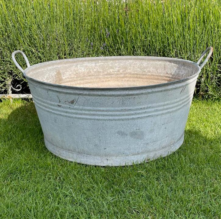 Brocante oude ronde zinken teil ( doorsnede 67 cm ), Antiek en Kunst, Curiosa en Brocante, Ophalen of Verzenden