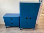 Busunge blauwe kledingkast en ladekast/nachtkastje, Ophalen, Gebruikt, 50 tot 70 cm, 105 cm of meer