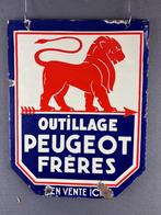 Oud origineel dubbelzijdig emaille Peugeot reclamebord, Ophalen of Verzenden