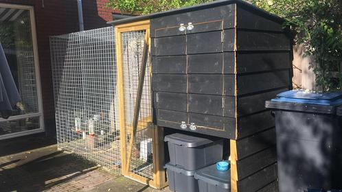Groot konijnenhok met ren, Dieren en Toebehoren, Knaagdieren en Konijnen | Hokken en Kooien, Gebruikt, Hok, 90 cm of meer, 110 cm of meer