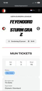 Ticket Feyenoord - Sturm Graz vak Y1 / 22 januari, Tickets en Kaartjes, Eén persoon, September
