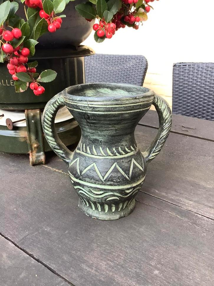 Prachtige handgemaakte brocante vaas, kerfsnede, Antiek en Kunst, Curiosa en Brocante, Ophalen of Verzenden