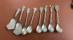 Alpaca theelepels en suikerlepels met bloemmotief, Antiek en Kunst, Antiek | Bestek, Ophalen of Verzenden