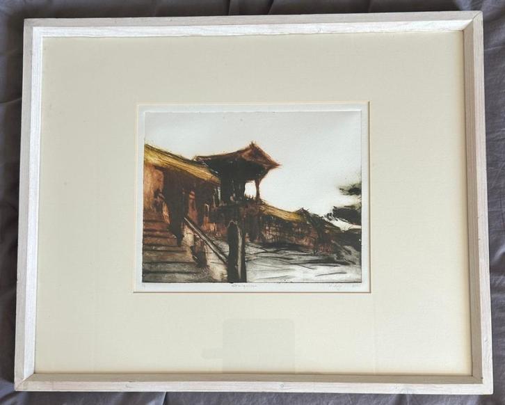 Oosterse tempel, Antiek en Kunst, Kunst | Schilderijen | Klassiek, Ophalen of Verzenden