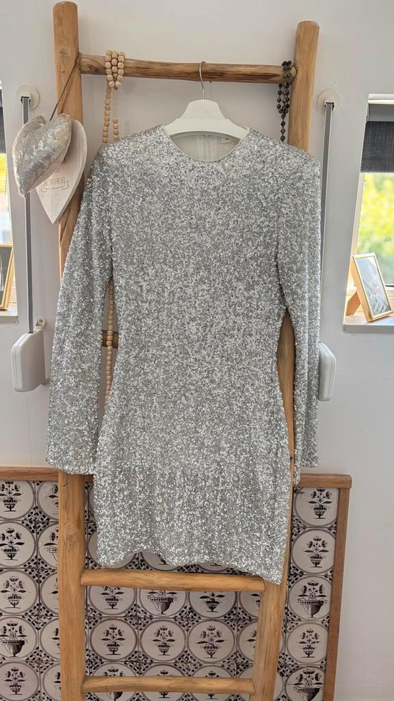 My Jewellery Zilver Glitter Pailletten Jurk - Maat M, Kleding | Dames, Jurken, Zo goed als nieuw, Maat 38/40 (M), Grijs, Boven de knie