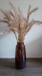 Bruine Vaas met Decoratieve Pluimen, Huis en Inrichting, Woonaccessoires | Vazen, Ophalen, Overige kleuren, Nieuw, Glas