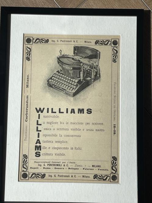UNIEK Italiaans Advertentie 1907 Williams typmachine, Antiek en Kunst, Kunst | Etsen en Gravures, Ophalen of Verzenden