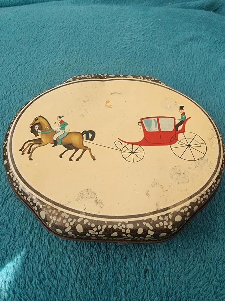 Vintage Albert Heijn Koektrommel met Paard en Koets, Verzamelen, Blikken, Ophalen of Verzenden
