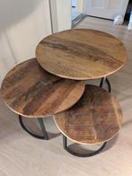 Ronde mango houten salontafel set!, Ophalen, 50 tot 100 cm, Rond, 50 tot 100 cm