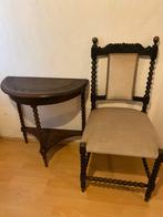 Antiek Eiken Half rond tafeltje (console) met eiken stoel, Ophalen