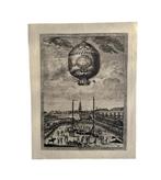 Eerste succesvolle luchtballon | antieke ets / print, Antiek en Kunst, Ophalen of Verzenden