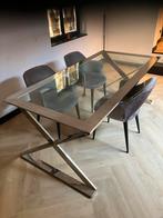 Eettafel modern glas chroom, 210 x 100, Huis en Inrichting, Tafels | Eettafels, Ophalen, 100 tot 150 cm, 200 cm of meer, Vijf personen of meer