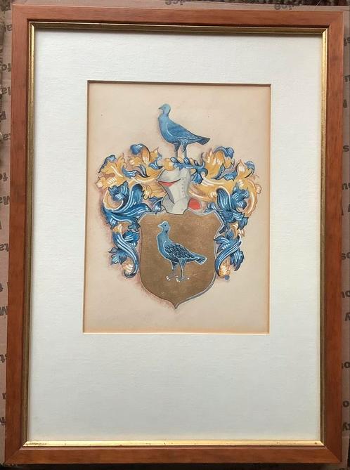 Familiewapen, stadswapen, wapen, heraldiek, oud, vogel, Antiek en Kunst, Kunst | Schilderijen | Klassiek, Ophalen of Verzenden