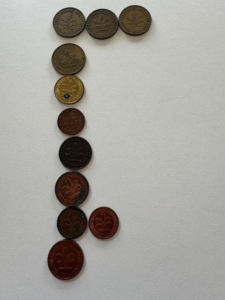 Duitse Pfennig 1950 1965 1977 1980 1981 1994 1995, Postzegels en Munten, Munten | Europa | Niet-Euromunten, Duitsland, Ophalen of Verzenden