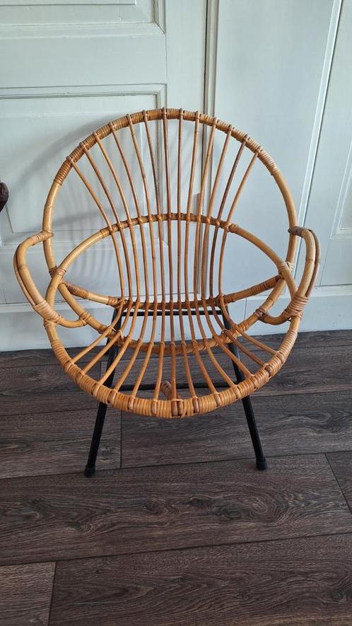 Vintage Rohé stoel in rotan, Huis en Inrichting, Stoelen, Zo goed als nieuw, Eén, Zwart, Ophalen